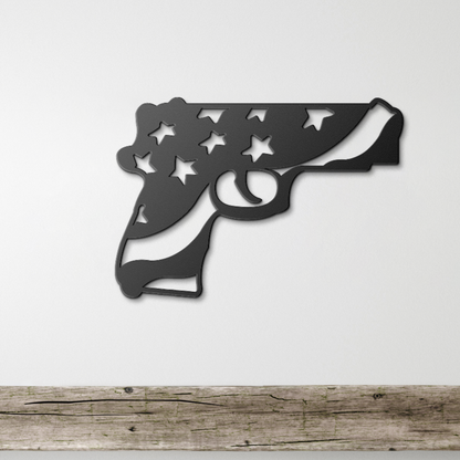 Patriotic Handgun Metal Wall Art With Family Freedom And Firearms