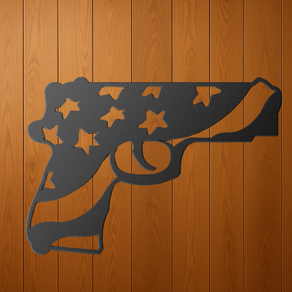 Patriotic Handgun Metal Wall Art With Family Freedom And Firearms