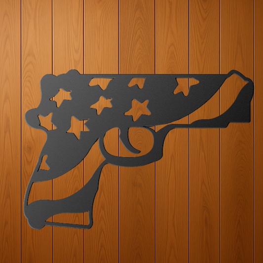 Patriotic Handgun Metal Wall Art With Family Freedom And Firearms