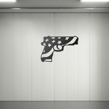 Patriotic Handgun Metal Wall Art With Family Freedom And Firearms