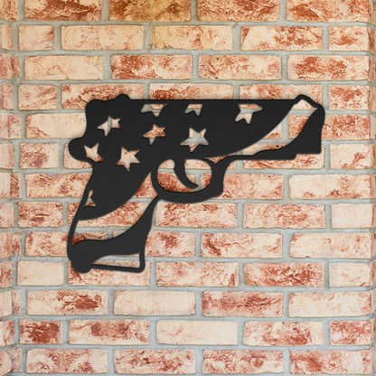 Patriotic Handgun Metal Wall Art With Family Freedom And Firearms