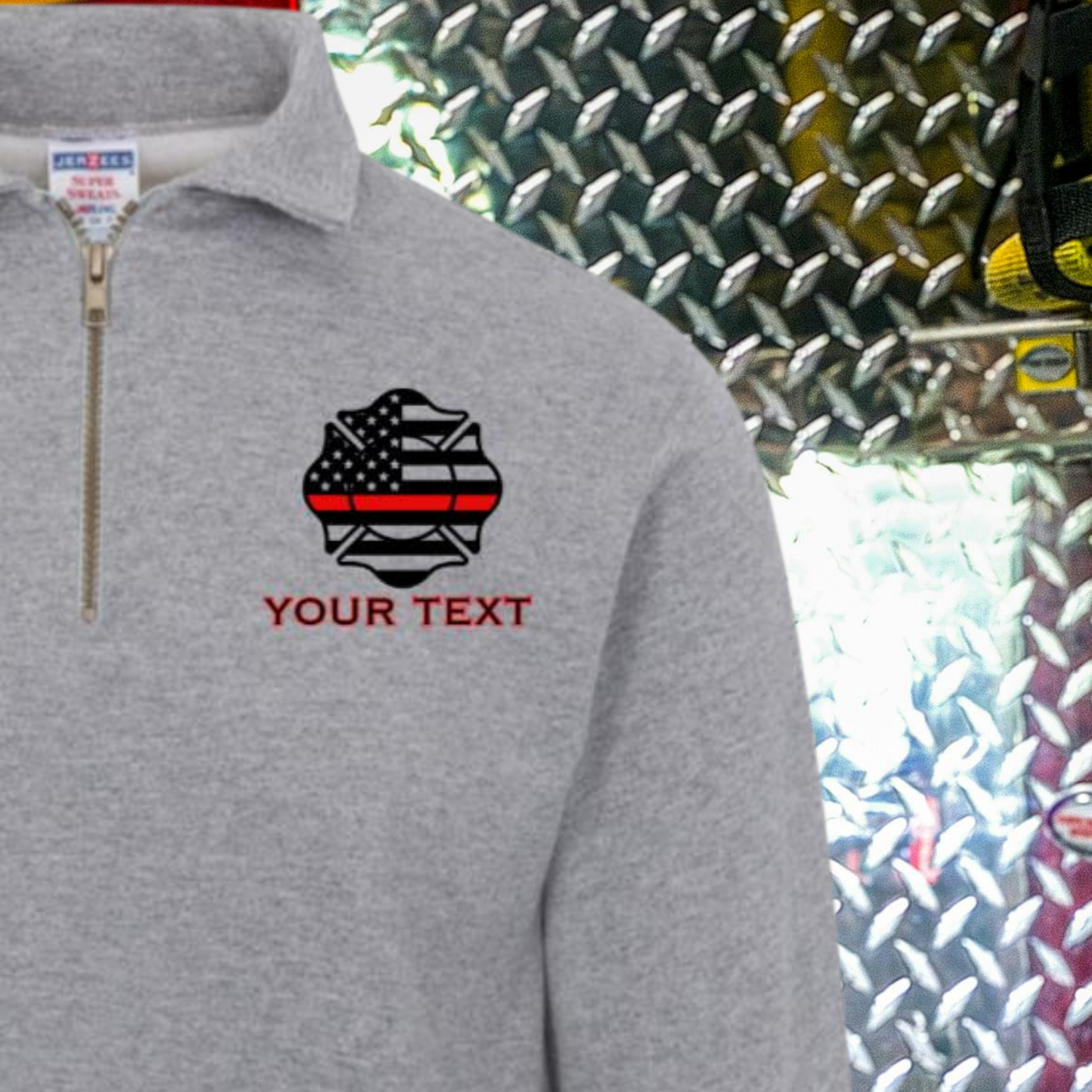 Custom Thin Red Maltese Cross Quarter Zip