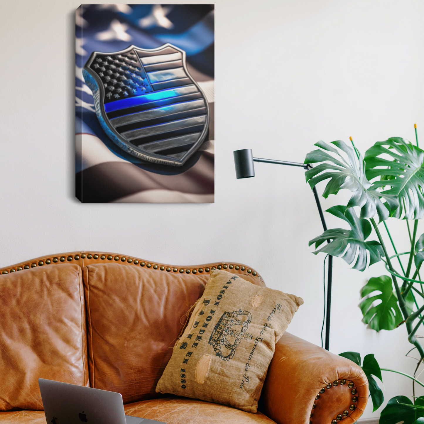 Blue Line Badge Wall Canvas